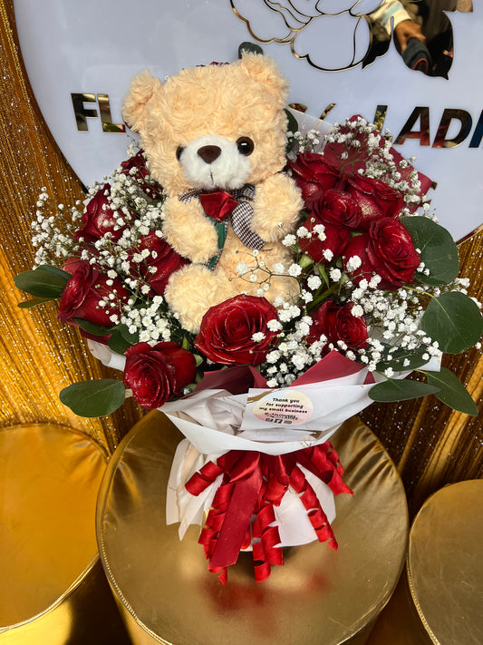 12 Roses Bouquets with Teddy Bear