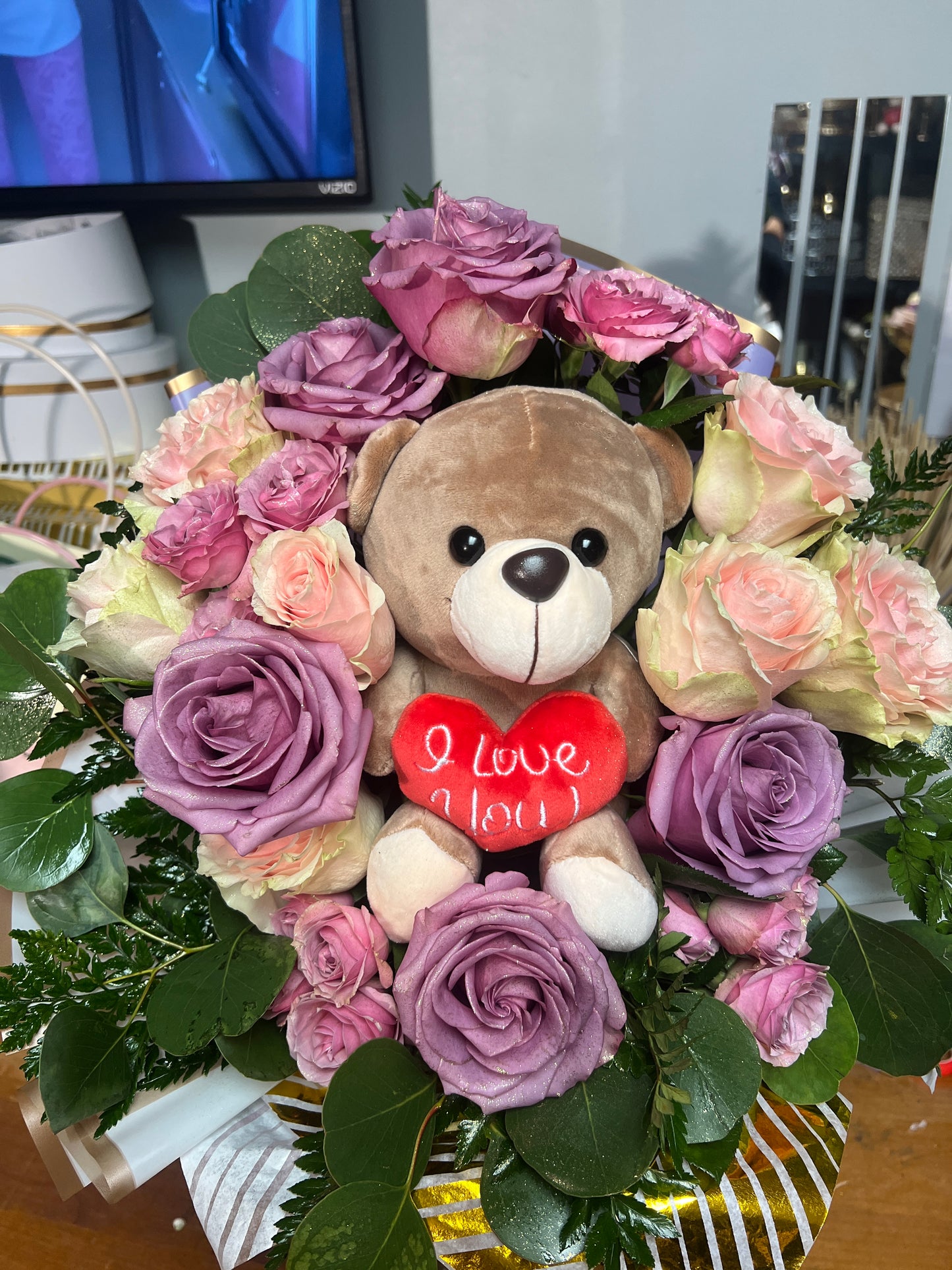 12 Roses Bouquets with Teddy Bear